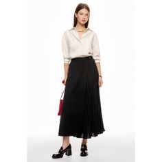 Black (Main: 100% Polyester; Secondary Fabric: 98% Viscose, 2% Elastane; Pocket Lining: 100% Cotton). Skirts. Pull On. Shoulder to Hemline Length: 36". Imported. Workwear Asymmetrical Maxi Skirt With Pleats, Asymmetrical Workwear Maxi Skirt With Pleats, Asymmetrical Pleated Maxi Skirt For Work, Long Pleated Skirt For Office, Long Relaxed Skirt For Office, Casual Long Pleated Skirt For Office, Elegant Long Pleated Skirt For Daywear, Daywear Asymmetrical Pleated Skirt, Flowy Pleated Long Skirt For Office