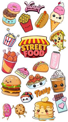 an assortment of stickers with different food items