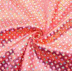 • 100% Polyester • No Stretch • Continuous cuts Sequin Fabric, Melon, Sequin, Yard, Yellow, Fabric