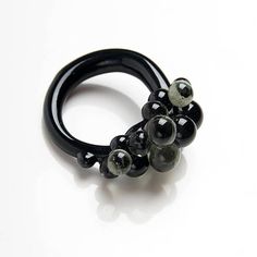 Gray Black bubble lampwork ring black glass ring black Unique Black Resin Jewelry, Black Round Glass Jewelry, Modern Resin Ring Jewelry, Black Resin Party Jewelry, Modern Black Glass Jewelry, Modern Black Rings For Party, Modern Black Party Rings, Black Statement Ring, Gray Ring