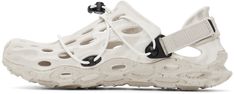 Water-resistant EVA foam rubber sandals in off-white. Cutouts throughout. · Bungee-style drawstring at vamp · Detachable logo-embossed velcro slingback strap at heel · Logo embossed at footbed · FloatPro™ Foam rubber midsole · Treaded Merrell Quantum Grip™ rubber outsole Supplier color: Moonbeam Hydro Moc, Merrell Sandals, Cage Sandals, Black Flip Flops, Rubber Sandals, Caged Sandals, Trail Running Shoes, Eva Foam, Hiking Shoes