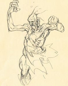 a drawing of a man with his arm raised