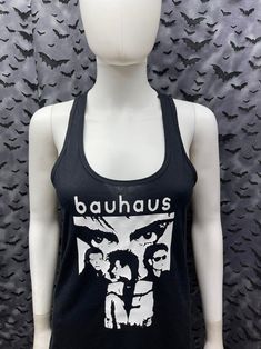 Tank Top Bauhaus Long Tank Top Sleeveless Undead Goth Deathrock Gothic - Etsy Black Cotton Halloween Vest, Black Cotton Vest For Halloween, Gothic Tank Top For Halloween Concert, Gothic Halloween Tank Top For Concerts, Black Sleeveless Emo Tank Top, Cotton Screen Print Racerback Tank Top, Punk Black Racerback Tank Top, Black Punk Racerback Tank Top, Black Punk Style Racerback Tank Top