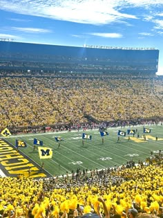 a football stadium filled with fans and players