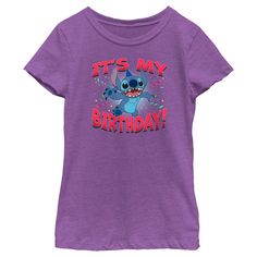 Celebrate in style with the Lilo & Stitch "It's My Birthday" T-Shirt, a must-have for any young fan's special day! This delightful medium-sized purple berry tee captures the essence of fun and family with its vibrant graphic of Stitch donning a birthday hat, surrounded by colorful confetti.

- Size: Medium
- Color: Purple Berry
- Material: Cotton blend
- Gender: Female
- Age Group: Kids

Featuring the beloved Experiment 626, this shirt is perfect for birthday parties or just a fun day out. The c I’ll And Stitch Birthday Party, Lilo And Stitch Birthday Shirts, Lilo And Stitch Birthday Party Shirts, Stitch Birthday Girl Shirt, Disney Stitch Vinyl Shirts, Ohana Means Family, Girls Graphic Tee, Graphic Tee Design, Girls Wardrobe