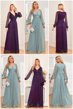 acelimosf™-Shiny pleated elastic see-through long sleeves V-neck elegant evening dress Purple Long Sleeve Maxi Dress For Banquet, Purple Long Sleeve Evening Dress For Prom, Purple Long Sleeve Prom Evening Dress, Purple Party Dress With Sheer Sleeves, V-neck Maxi Dress With Sheer Sleeves For Party, Elegant Long Sleeve Purple Maxi Dress, Long Sleeve Maxi Dress For Prom Season, Elegant Evening Dress, Evening Dresses Elegant