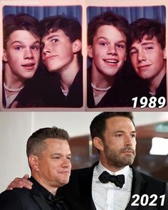 Picture of Matt Damon and Ben Affleck back in 1989 and now. Cory And Topanga, Celebrities Then And Now, Celebrities Before And After, Black Hollywood, Stars Then And Now, Yesterday And Today