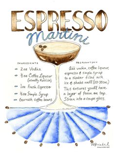 a watercolor drawing of a drink with the words espresso martini on it