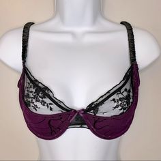 Oh La La Cheri Emilie Deep Purple And Black Bra With Textured Mesh, Lace And Satin. Nylon/Spandex From A Smoke And Cat Free Home. Elegant Partially Lined Purple Bra, Purple Underwire Bra Partially Lined, Purple Partially Lined Underwire Bra, Elegant Purple Bra With Lace Trim, Fitted Purple Bra Partially Lined, Fitted Partially Lined Purple Bra, Fitted Purple Bra With Lace Trim, Purple Underwire Bra For Party, Purple Underwire Bra For Night Out