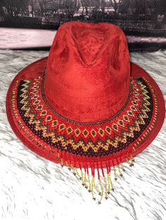 Beautiful handmade toquillas, handmade by Mexican artisans, you have an old and lifeless hat give it a new and modern touch with a beautiful toquilla artesanal.NO INCLUDES HAT. Red Western-style Party Hat, Red Western Style Party Hat, Fall Party Hat, One Size, Fall Party Hats One Size, Red Fedora Felt Beach Hat, Bohemian Brimmed Party Hat, Red Fedora Felt Hat For Beach, Adjustable Bohemian Fedora For Winter, Red Flat Brim Felt Hat For Beach