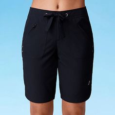 Hit the pool or ocean wearing this pair of women's Bermuda board shorts from Free Country. They are made from stretch-knit fabric with a drawstring waistband and side zip pockets. Features: Stretch Fabric, Drawstring WaistClosure Type: DrawstringPockets: 2 Front Zip PocketsSwimwear Coverage: FullFiber Content: 93% Polyester, 7% SpandexFabric Description: KnitInseam: 10 InCare: Machine WashCountry of Origin: Imported Board Shorts Women Outfit, Board Shorts Women, Swim Shorts Women, Shorts Outfits Women, Glad Rags, Swimsuit Bottoms, Shorts Women, Swim Suit Bottoms, Vacation Outfits