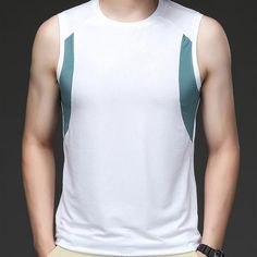 Ice Silk Breathable Men’s Gym Tank Top Solid Compressive Tank Top For Gym, Tank Top Gym Outfits Men, Moisture-wicking T-back Tank Top For Gym, White Mens Tank Top, Mens Workout Tank Tops, Men's Workout, Gym Tanks, Men's Fitness, Workout Games