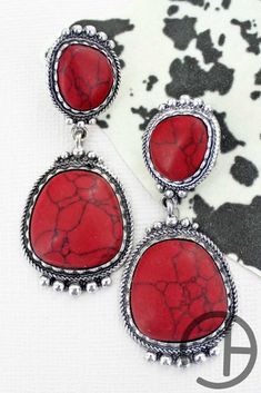 Red Angel Grove Earrings Bohemian Clip-on Metal Jewelry, Bohemian Clip-on Dangle Jewelry, Beaded Rope, Faux Stone, Shape Design, Organic Shapes, Stone Beads, Silver Tone, Angel