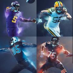 four different football players are shown in this composite image