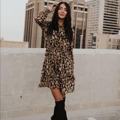 Brand New Without Tags, Never Worn. Long Sleeves, Lined, Ruched Sleeve Hem. Fall Date Night Leopard Print Mini Dress, Brown Midi Dress For Fall Day Out, Ruched Sleeve, Black Tan, Black And Tan, Long Sleeves, Forest, Mini Dress, Brand New