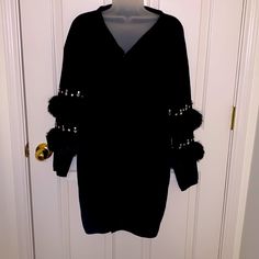 Nwt Black Sioni Coat. Size Small. Fax Fur On The Sleeves Crystals Designed Black And Gold Jacket, Plaid Sweater Vest, Gold Jacket, Leopard Print Sweater, Hoodie Vest, Trendy Sweaters, Cropped Cardigan Sweater, Plaid Sweater, Long Vests