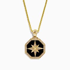 Effy Men's 14K Yellow Gold Onyx and Diamond Star Pendant, 0.33 TCW Men Jewellery, Diamond Star, Star Pendant, Shine Bright, Gold Yellow, Diamond Pendant, Wire Jewelry, Autumn Winter Fashion, Onyx