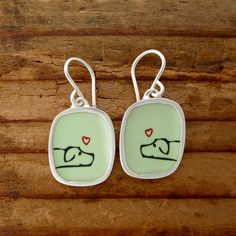 Mark Poulin Jewelry #dog #doggift #dogjewelry #forher Green Hand Painted Sterling Silver Earrings, Halloween Jewelry Diy, Gift For Artist, Sweet Dog, Vitreous Enamel, Custom Screen Printing, Dog Earrings, Art Necklaces, Pet Boutique