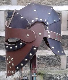 Leather Bascinet Helmet for Larp Costume or Cosplay - Etsy Leather Patterns Templates, Leather Helmet, Viking Armor, Helmet Armor, Cosplay Armor, Prop Making, Larp Costume, Leather Headbands, Leather Armor