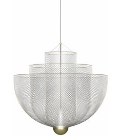 a large white chandelier hanging from a metal rod with two lights on each end