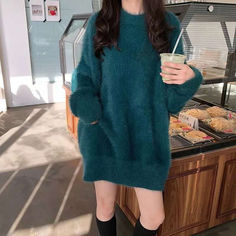 Best Seller Crew Neck 67% Nylon and 33% Acrylic Balloon Sleeves Ribbed Edges Very Soft and Fuzzy No Closures Not Lined Please note: Lengths may vary due to fabrication //orroshop //Best Seller// New Color// Our So In Love Knit Sweater Dress is ultra fuzzy! This sweater dress features balloon sleeves and ribbed edges. Style this hunter green colored mini with a pair of over the knee boots. Styled with the Traditions Plaid Headband. Perfect Hoop Earrings. Chloe Mini Necklace. Mica Chain Choker. Th Short Faux Fur Coat, Plaid Headband, Velvet Sweater, Cozy Jacket, Maxi Dress Pattern, Winter Pullover, Knit Bottom, Oversize Knit, Vintage Blazer