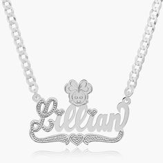 The child is 2 years old and is wearing a 14" inch, Figaro chain. Customizable with: Letters, Numbers & Roman Numerals. Chain width: Cuban Chain - 3.7 mmFigaro Chain - 3 mm Closure: All chains are fitted with a lobster clasp. Metal Selection: Gold Plated Silver Plated Sterling silver 14k gold plated over sterling silver 10k solid gold - (NAMEPLATE ONLY) 14k solid gold - (NAMEPLATE ONLY) Silver Name Chain Necklace For Anniversary, Silver Personalized Chain Necklace For Anniversary, Silver Chain Necklace With Name For Anniversary, 14k Gold Silver Link Necklace, Silver 14k Gold Link Necklace, Personalized Sterling Silver Chain Necklace For Anniversary, Personalized 14k Gold Link Jewelry, Customizable Silver Chain Necklace For Gift, Personalized Sterling Silver Link Jewelry