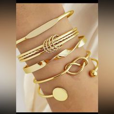 5pcs Simple And Fashionable Vintage Bracelet Set For Women, Suitable For Daily Wear The Bangles, Bangle Bracelet Set, Open Bangle, Estilo Punk, Style Punk, Watches Women Fashion, Hand Jewelry, Bangle Set, Cuff Bangles