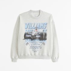 Elevate your casual wardrobe with the Men's Williams Racing Graphic Crew Sweatshirt by Abercrombie & Fitch. This piece combines comfort with style, making it a must-have for any fashion-forward individual.

- Size: Medium
- Color: Light Heather Grey
- Material: Cotton, Polyester
- Gender: Male
- Age Group: Adult
- Features: Crew neckline, banded hem and cuffs, Williams racing-inspired graphic on the chest

Crafted from A&F's signature softAF fleece fabric, this sweatshirt offers an oversized fit Crew Sweatshirt With Logo Print For Loungewear, Crew Neck Sweatshirt With Logo For Loungewear, Crew Neck Logo Print Sweatshirt For Loungewear, Crew Neck Loungewear Sweatshirt With Logo Print, Crew Neck Sweater With Logo For Loungewear, Logo Print Crew Neck Sweater For Loungewear, Spring Sports Crew Neck Sweater, Graphic Print Sweats For Sports Season Streetwear, Spring Crew Neck Streetwear Sweats