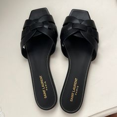 Ysl Sandals Worn Once! Comes With Box And Dust Bags. Originally $625 Ysl Tribute Sandals, Shoes Ysl, Ysl Sandals, Yves Saint Laurent Shoes, Ysl Shoes, Sandals Flat, Leather Sandals Flat, Saint Laurent Shoes, Dream Shoes