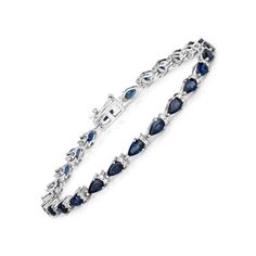 14k Gold Sapphire Bracelet, Genuine Blue Sapphire and Diamond Gold Bracelet for Women, 14k White Gold Sapphire Tennis Bracelet for Wedding Wear a beauty on your wrist with this 5.40 ctw Blue sapphire tennis bracelet. Fabulously affordable and full of color, it appeals to the eye and calls to the heart with its genuine pear blue sapphire gemstones set in fine finish 14k white gold. Blue sapphire tennis bracelet for women. Blue sapphire is a stunning gemstone that has a deep and rich blue color. I Wedding Sapphire Diamond Bracelet With 17 Jewels, Blue Diamond Wedding Bracelet, Blue Jubilee Bracelet Jewelry For Wedding, Blue Diamond Bangle Fine Jewelry Bracelet, Blue Diamond Bangle Bracelet Fine Jewelry, Blue Diamond Bangle Bracelet In Fine Jewelry Style, Blue Diamond Bangle Bracelet With Accents, Blue Sapphire Bracelets For Anniversary, Sapphire Gemstone Bracelets For Wedding