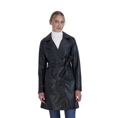 Add an edgy look to your outerwear wardrobe with this women's faux-leather trench coat from Sebby Collection. Add an edgy look to your outerwear wardrobe with this women's faux-leather trench coat from Sebby Collection. Trench coat design Button front Long sleeves Faux-leather construction 2 pocketsFIT & SIZING Designed to hit above the knees LightweightFABRIC & CARE Polyurethane Lining: polyester Machine wash - Delicate Imported Size: X Large. Color: Black. Gender: female. Age Group: adult. Mat