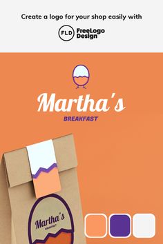 a paper bag with the words martha's breakfast on it and an orange background