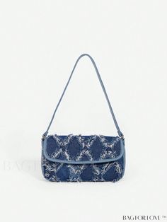 BagForLove - Flap Square Bag with Sophisticated Floral Design Blue Rectangular Baguette Bag With Large Capacity, Blue Rectangular Baguette Bag For Shopping, Trendy Blue Rectangular Baguette Bag, Casual Blue Satchel Baguette Bag, Blue Casual Baguette Satchel Bag, Blue Baguette Shoulder Bag With Large Capacity, Trendy Blue Shoulder Baguette Bag, Casual Blue Baguette Bag Satchel, Casual Blue Baguette Satchel Bag