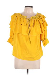 Assorted Brands Short Sleeve Blouse Size: Large Tops - used. 100% Terylene | Short Sleeve Blouse: Yellow Tops - Size Large Cheap Yellow Semi-stitched Blouse Piece, Cheap Semi-stitched Yellow Blouse, Yellow Tops, Yellow Short, Yellow Top, Yellow Shorts, Short Sleeve Blouse, Short Sleeves Tops, Sleeve Blouse