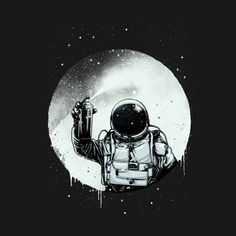 an astronaut with his arms up in front of a full moon, holding a beer