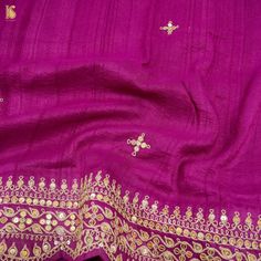 Category - Pure Tussar Silk Saree Khinkhwab brings you an exclusive Khaas-e-khinkhwab range that will make you fall in love with it. Fabric - Pure Tussar Silk Craft -Hand Embroidery Color – Purple Blouse – Plain with border Length – Saree 5.5 meters and Blouse 1 meter Note- There may be slight color variations due to photographic reasons. This is a hand-woven product, and any irregularities in the weaving or pattern should not be considered a defect. These irregularities make every handloom piec Hand Embroidery Saree, Pure Tussar Silk Saree, Gotta Patti, Banarasi Silk Saree, Embroidery Saree, Plain Blouse, Purple Blouse, Tussar Silk Saree, Silk Saree