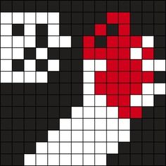 a black and white cross - stitch pattern with a red heart in the middle on a black background