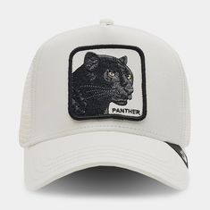 Often times referred to as the Ninja Kitten, the panther is the purrrrrfect piece to spring into action. The Panther, a Farm trucker baseball hat with a cotton sweatband. Fabric is subject to fading over time. White Hip Hop Trucker Hat For Outdoor, White Trucker Hat With Letter Print For Streetwear, White Letter Print Trucker Hat For Streetwear, White Hip Hop Baseball Cap For Outdoor, White Trucker Baseball Cap For Streetwear, White Breathable Trucker Hat For Streetwear, Breathable White Trucker Hat For Streetwear, White Casual Snapback Hat For Streetwear, White Breathable Baseball Cap For Streetwear