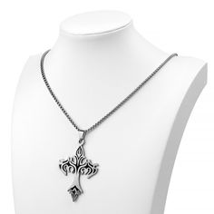 Gothic Flame Cross Necklace Gothic Cross Metal Jewelry, Gothic Black Metal Cross Necklace, Gothic Stainless Steel Cross Necklace, Cross Necklace Goth, Ear Piercings Conch, Gothic Stainless Steel Nickel-free Necklace, Buddha Jewelry, Ear Chain, Facial Piercings