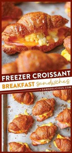 A must-have breakfast idea! It's great to make ahead and also freezer-friendly. Paired with scrambled eggs, ham, and cheese, these croissant breakfast sandwiches are filling. Prep for the week ahead with this tasty breakfast recipe! Mini Croissant Sandwiches, Croissant Breakfast Sandwiches, Crossiant Recipes, Croissant Sandwiches, Freezer Lunches, Breakfast Sandwiches Frozen, Croissant Breakfast Sandwich, Mini Croissant