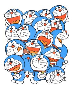 an image of cartoon characters in blue and orange colors with faces drawn on the bottom