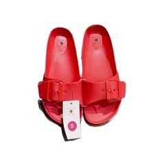 New! Megan Eva Single Buckle Band Lightweight Slide|Sandals By Shade & Shore Red Women's 5 Red/Megan Single-Band Lightweight Eva Slide Sandals From Shade & Shore Wide Single Buckle Band And Contoured Footbed For Custom Fit Super Lightweight Makes For Great Comfort Slip-On For Easy On/Off Fun Bright Red Color No Box Trendy Red Flat Flip Flops, Red Sandals With Buckle Closure For Beach, Red Adjustable Trendy Sandals, Trendy Adjustable Red Sandals, Red Sandals With Buckle Closure For Summer, Red Buckle Closure Sandals For Beach, Trendy Red Adjustable Sandals, Red Buckle Closure Sandals For Summer, Red Flat Sandals With Buckle Closure