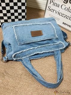 Bird in Bag - Womens Casual Solid Denim Tote Bag with Contrast Body Option Preppy Bags, Denim Tote Bags, Denim Tote, Style Preppy, Hem Style, Shoulder Tote Bag, Bird In Bag, Womens Casual, Shoulder Tote