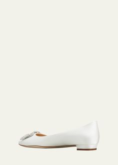 Manolo Blahnik Hangsi Satin Crystal-Buckle Ballerina Flats Manolo Blahnik Flats, Ballerina Flats, Manolo Blahnik, Wedding Shoes, Tops Designs, In Italy, Buckle, Satin, Italy