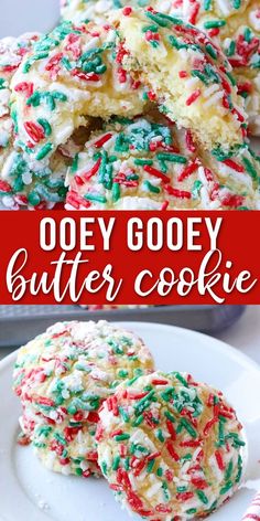 butter cookies on a plate Ooey Gooey Christmas Cookies, Christmas Cookies Recipe, Christmas Yummies, Gooey Butter, Easy Christmas Cookie Recipes