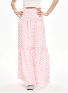 Embrace the whimsical allure of the Striped Ruffle Hem Maxi Skirt, a perfect blend of charm and versatility.
This elegant A-line skirt features a high waist design, crafting a flattering silhouette that elongates the legs. Made from 100% polyester fiber, it offers durable wear while maintaining a graceful flow. The playful stripes and ruffle hem add a retro-inspired twist, while the full length promises to sway with your every step.
Its effortless style is ideal for everything from weekend brunc Brunch Ruffle Hem Tiered Maxi Skirt, Chic Tiered Maxi Skirt With Layered Hem, Chic Beach Maxi Skirt With Ruffle Hem, Chic Maxi Skirt With Ruffle Hem For Beach, Brunch Tiered Maxi Skirt With Ruffles, Chic Tiered Gathered Maxi Skirt, Tiered Ruffle Maxi Skirt For Brunch, Brunch Tiered Ruffle Maxi Skirt, Relaxed Ruffled Maxi Skirt For Day Out