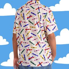 Colorful crayon artsy button-up Hawaiian shirt for artists ✿ ✿ ✿ Goes up to 5XL! Check the size chart above to find your fit! ✿ ✿ ✿ -95% polyester + 5% spandex -Boxy fit -Pocket Note: Since this has a white background, an undershirt may be a good idea! ✿ ✿ ✿ Thanks for checking out the shop! <3 Connor Funky Button Ups, Artsy Headshots, Hawaiian Outfit Ideas, Hawaii Outfits Ideas, Aesthetic Kidcore, Kidcore Clothing, Shirt Outfit Ideas, Silly Clothes, Funky Shirts