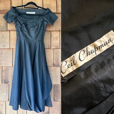 1950s Ceil Chapman black silk taffeta cocktail dress. The dress features the designer's signature draping and bouffant skirt with a dramatically wide neckline and high back collar. Metal zipper up the side. Label is stitched in. Superior quality. Rare find.  Bust 32/waist 24/length 43 Excellent vintage condition. Small mark/scratch on the back. See pictures. Ceil Chapman, Silk Taffeta, Black Cocktail, Dress Small, Metal Zipper, Black Silk, Dress Clothes For Women, Vintage 1950s, The Dress