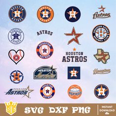 the houston astros team logos are shown in this graphic file, which includes six different teams