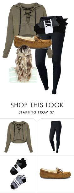 "School Outfit" by chloefaust on Polyvore featuring NIKE, Victoria's Secret and UGG Moccasins Outfit, Slippers Outfit, Outfits Lazy, Nike Shoes Outfits, Legging Outfits, Lazy Day Outfits, Cute Fall Outfits, Milan Fashion Weeks, School Outfit